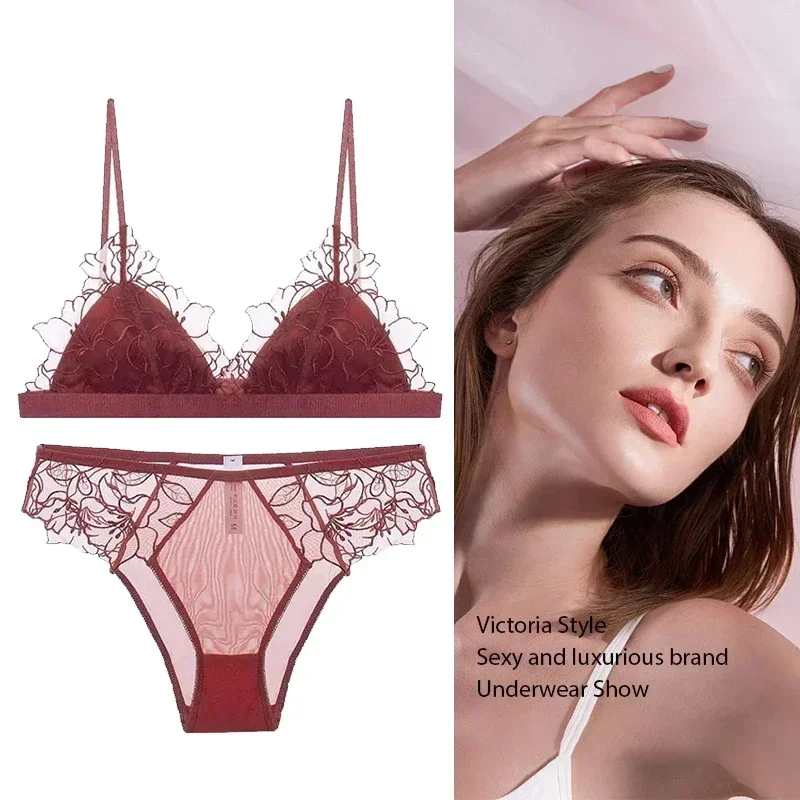 Фото BANERDANNI Pure Desire Victoria, французское кружевное нижнее белье с вышивкой, женский комплект с бюстгальтером с треугольными чашками и тонкой чашкой, удобный комплект без косточек №3