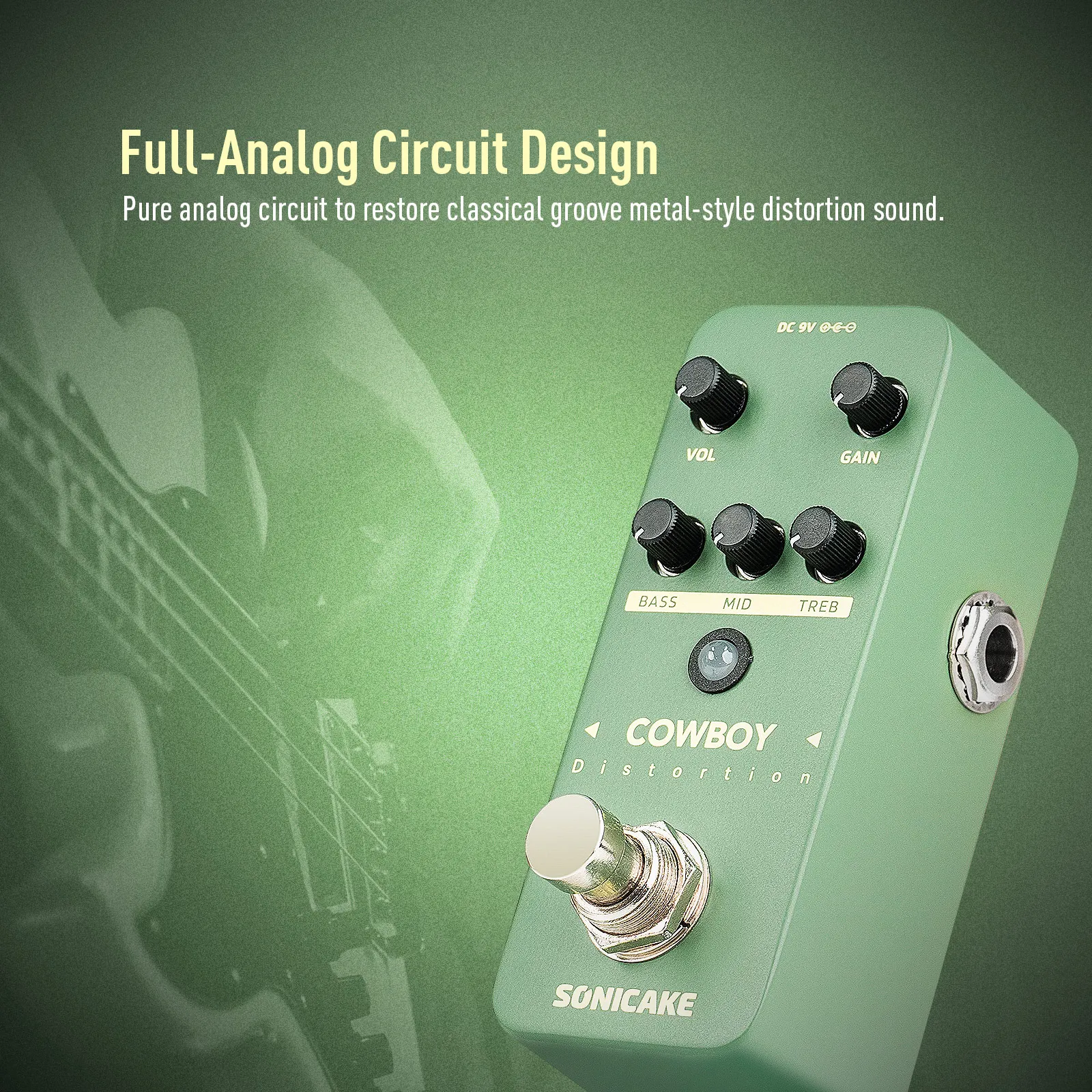 Фото Педаль эффектов для гитары Sonicake Cowboy Distortion с высоким коэффициентом усиления, два режима, средняя частота нормального искажения QSS-25 №3