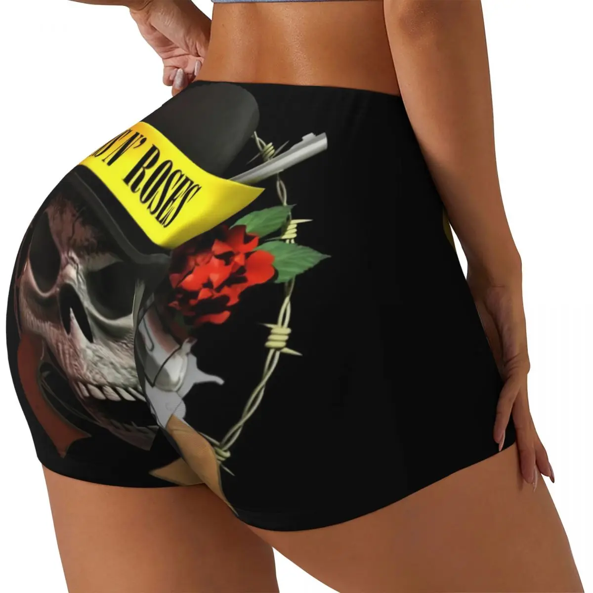 Фото Пользовательские Guns N Rose логотип стимпанк музыкальный принт шорты для тренировок женские шорты для бега в тренажерном зале байкерские шорты для йоги №2