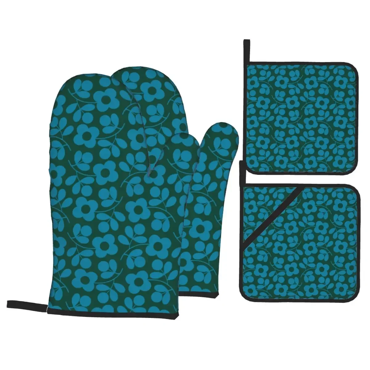 Orla Kiely Stem Sprig Pattern Рукавицы для духовки и подставки для кастрюль Наборы из 4 высокотемпературных жаропрочных перчаток для приготовления пищи и выпечки для кухонного барбекю