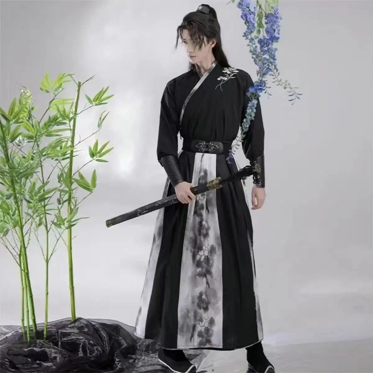 Аксессуары 3XL Hanfu мужской старинный китайский набор Hanfu мужской костюм для косплея Летняя Вечеринка Hanfu черный наряд для мужчин большой размер 2XL XL (art.: 3920c635a63e7) - 3920c635a63e7