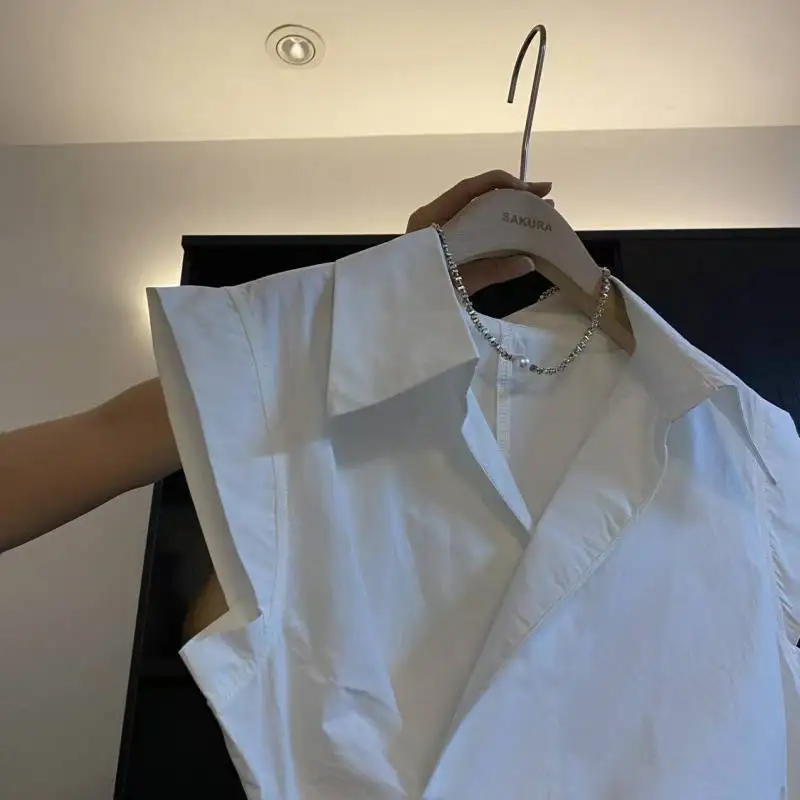 Фото Frans effen Bravo Xoślaid onregel Fisk POLO kraag taille mouwloos рубашка voor dames nieuwe Xo Brugtijlaliya geurtop №3