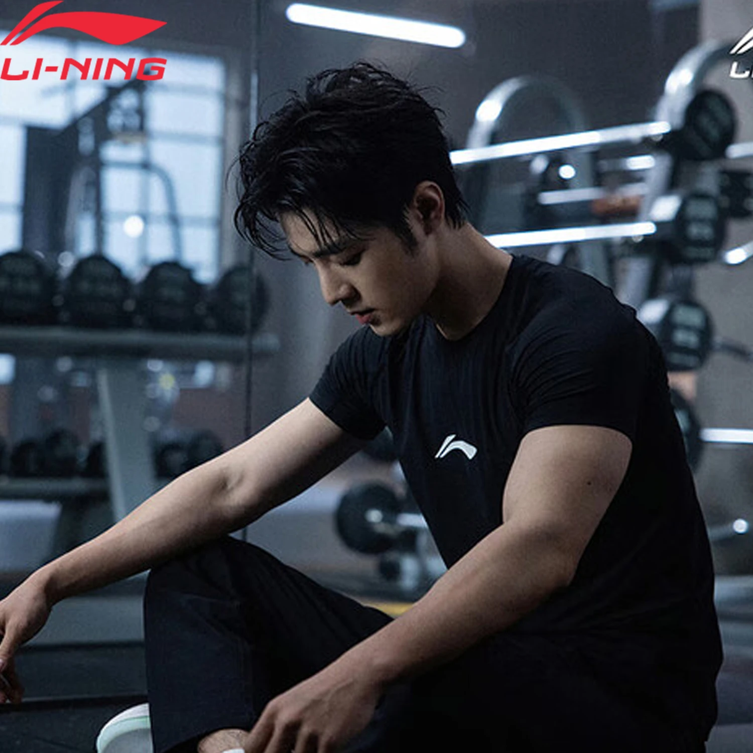 Li-Ning мужские тренировочные узкие топы 79% полиамид 21% эластан облегающие дышащие спортивные футболки для фитнеса с подкладкой AUDV039