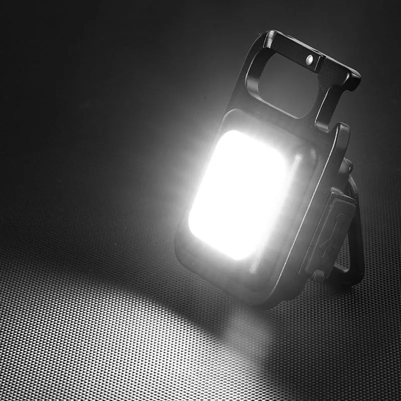 Фото USB перезаряжаемый мини супер яркий COB светодиодный фонарик брелок яркий рабочий фонарик фара для рыбалки и кемпинга №2