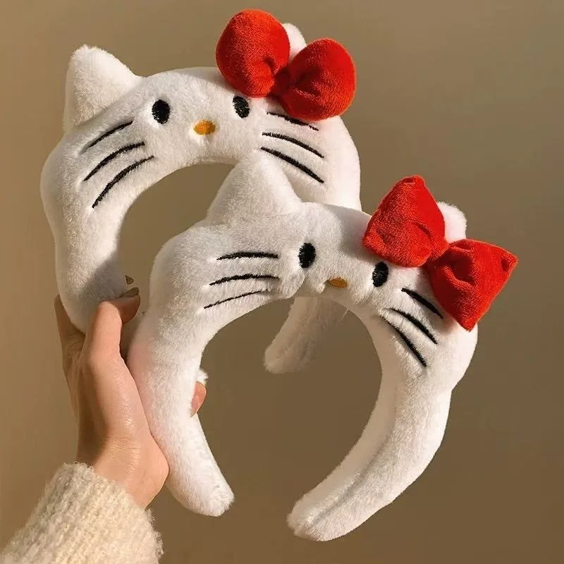 Kawaii Sanrio Hello Kitty плюшевая повязка на голову милый аниме KT кошачий бант плюшевая повязка для волос головной убор аксессуары для волос головные уборы для девочек подарок
