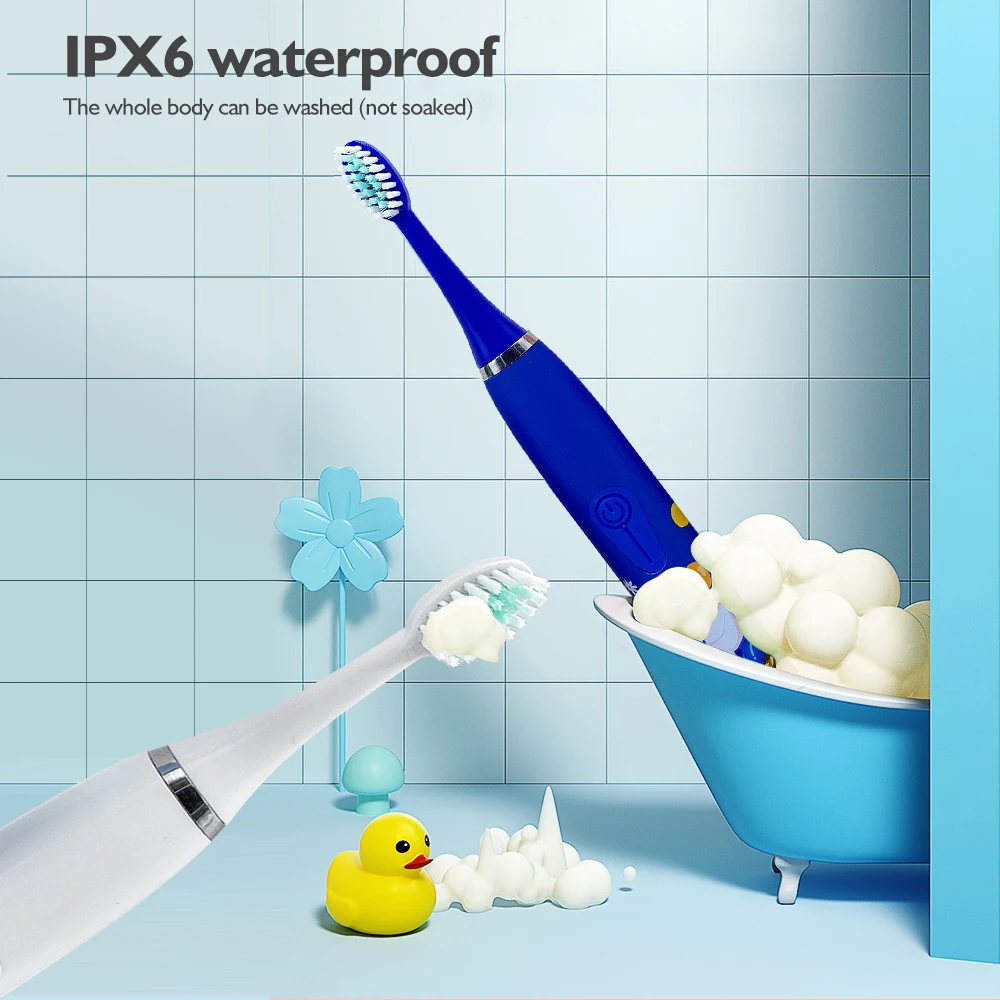 Фото Детская электрическая ультразвуковая зубная щетка с 4 режимами IPX6, водонепроницаемая, для чистки зубов, ультразвуковые зубные щетки с звуковой батареей №3