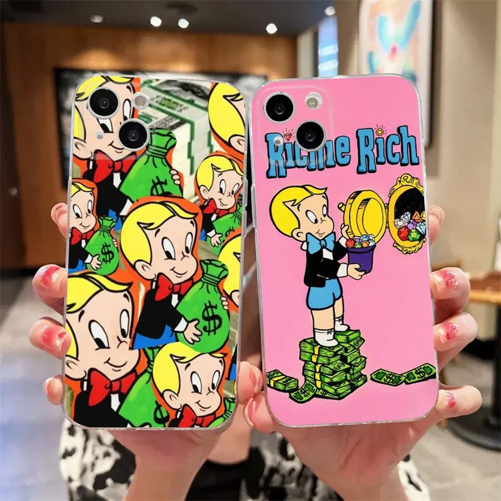 Чехол для телефона с Ричи богатый для iPhone 11,12,Mini,13,14,15,Pro,XS,Max,X 8,7,6s,Plus,5,SE,XR, прозрачный чехол