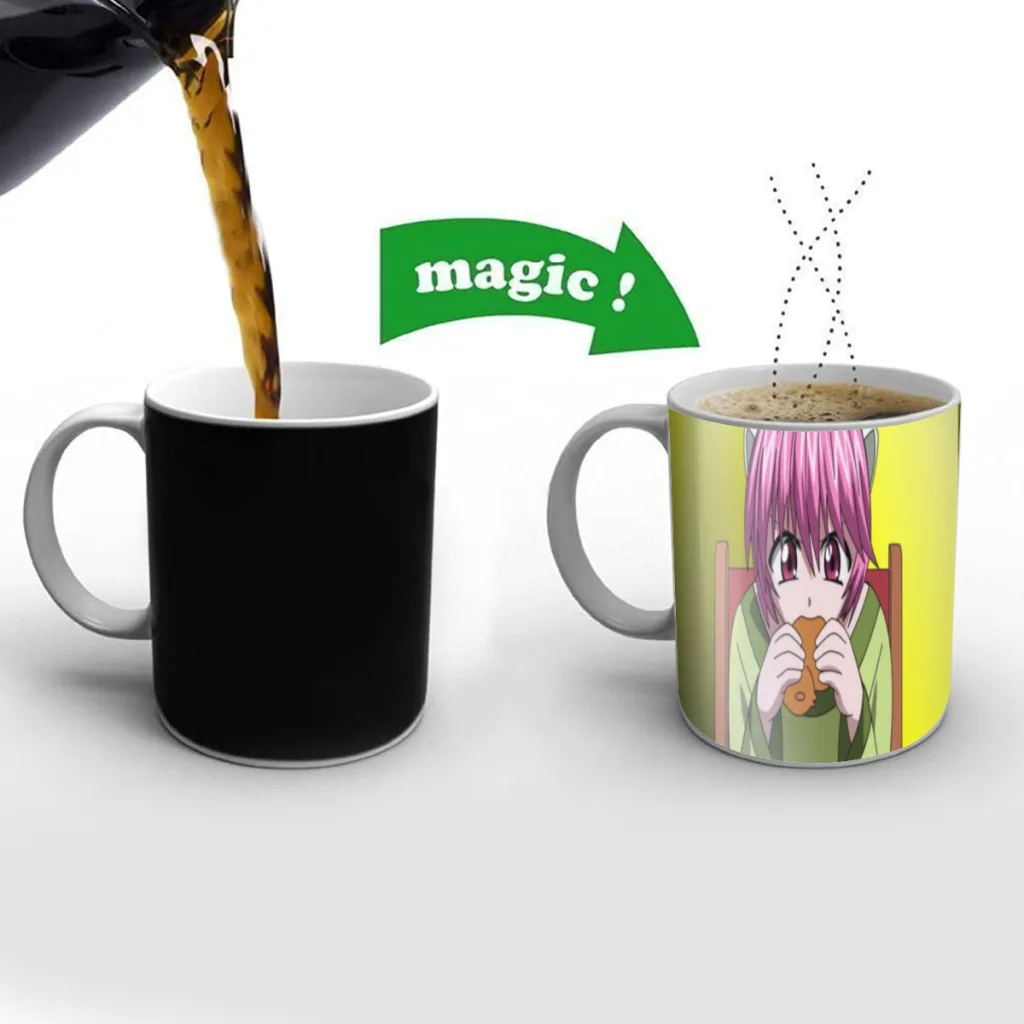 Бесплатная доставка, кружка Elfen Lied из аниме, меняющая цвет, керамические кофейные кружки, волшебная чайная чашка, лучший подарок для ваших друзей