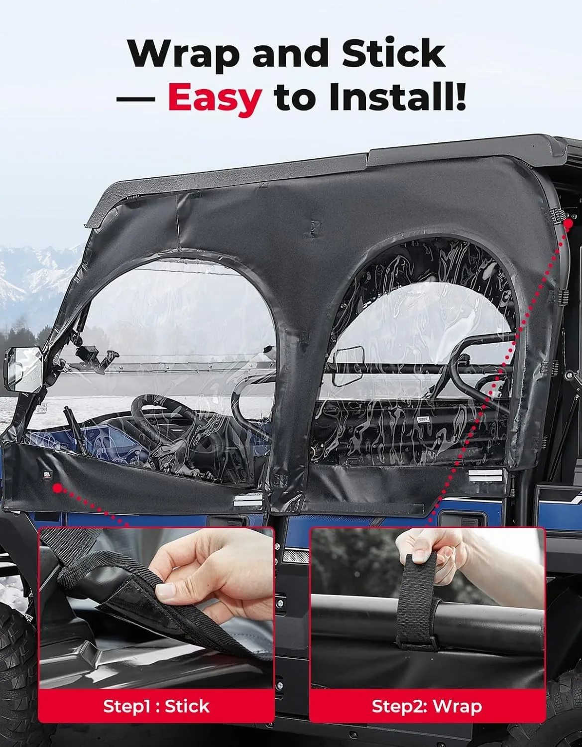 Фото Верхнее окно корпуса кабины, совместимое с KAWASAKI MULE PRO-DXT, MULE PRO-FXT 1000 820 2015-2025, мягкие верхние двери UTV №5