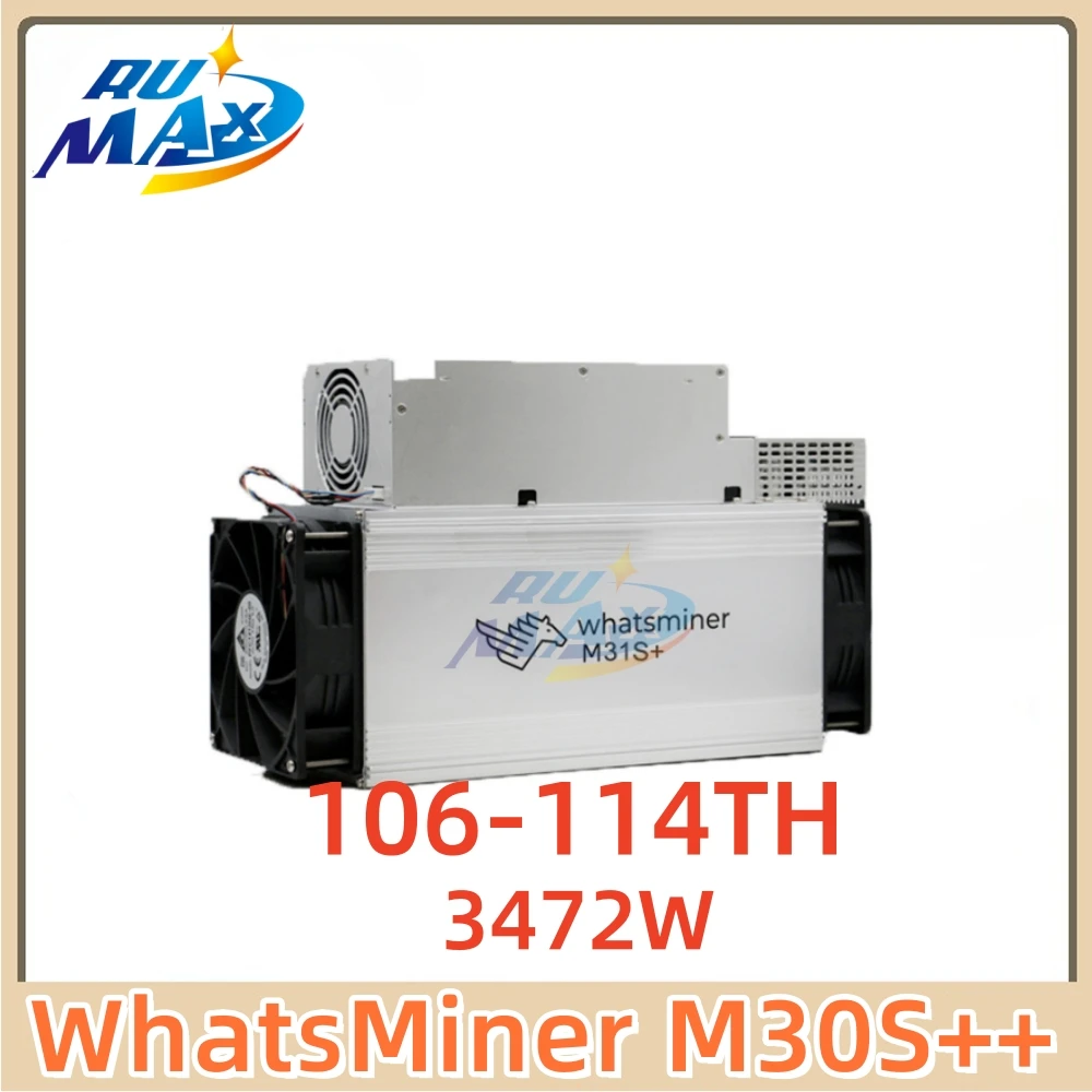 MicroBT WhatsMiner M30S++ 106-114TH/s SHA-256 Bitcoin Miner Эффективность 31J/TH с питанием 3472 Вт и блоком питания переменного тока 200-277 В Быстрая доставка