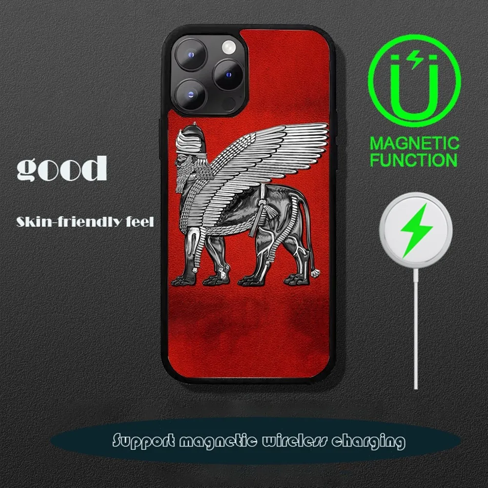 Чехол для телефона Lamassu Assyrian Winged Lion для iPhone 16, 15, 14, 13, 12, 11 Pro Max Plus Mini Mirror, беспроводной магнитный чехол (art.: 3920cb05b9797) - 3920cb05b9797