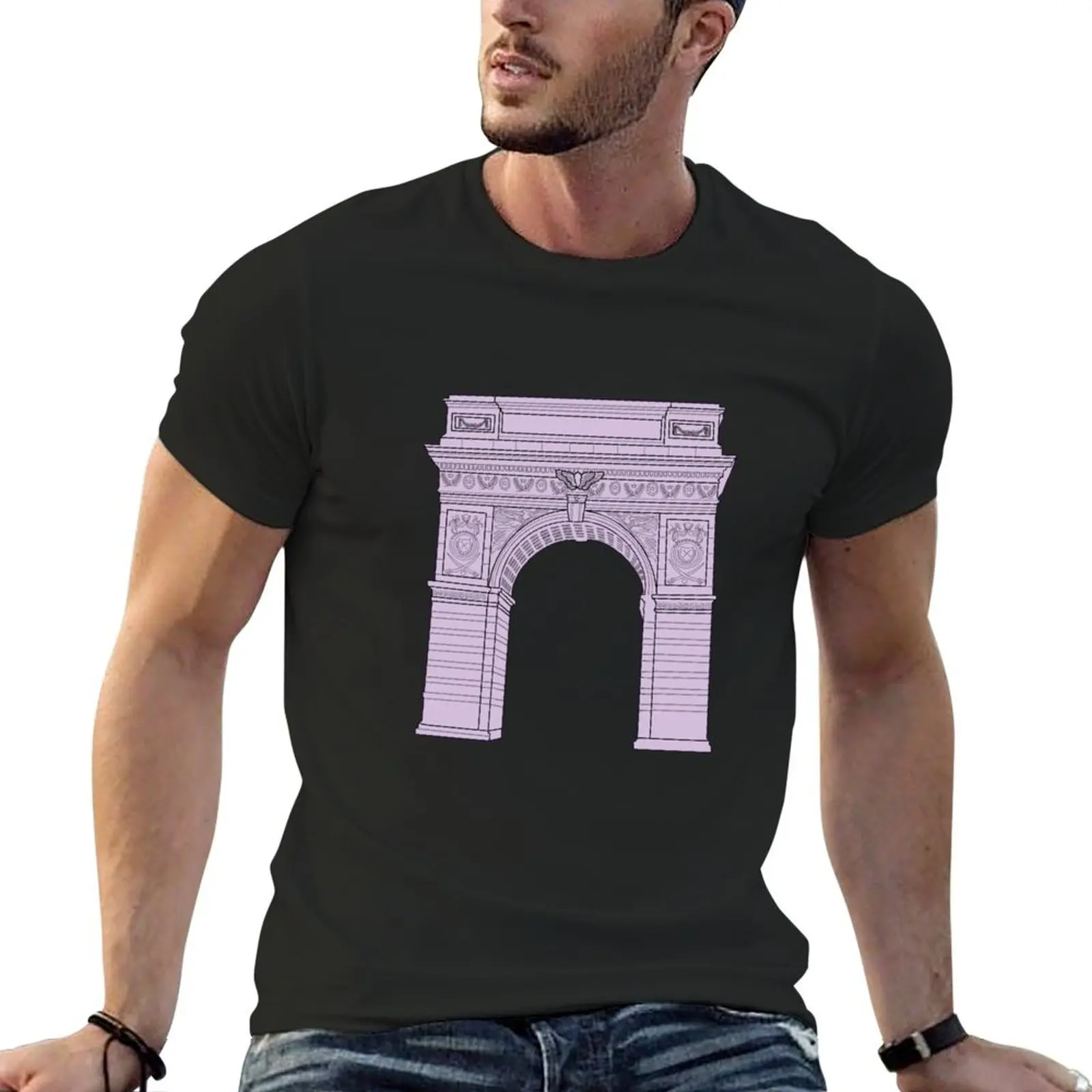 Фиолетовая футболка NYU Washington Square Arch, корейская модная футболка большого размера с рисунком, спортивная мужская одежда для фанатов