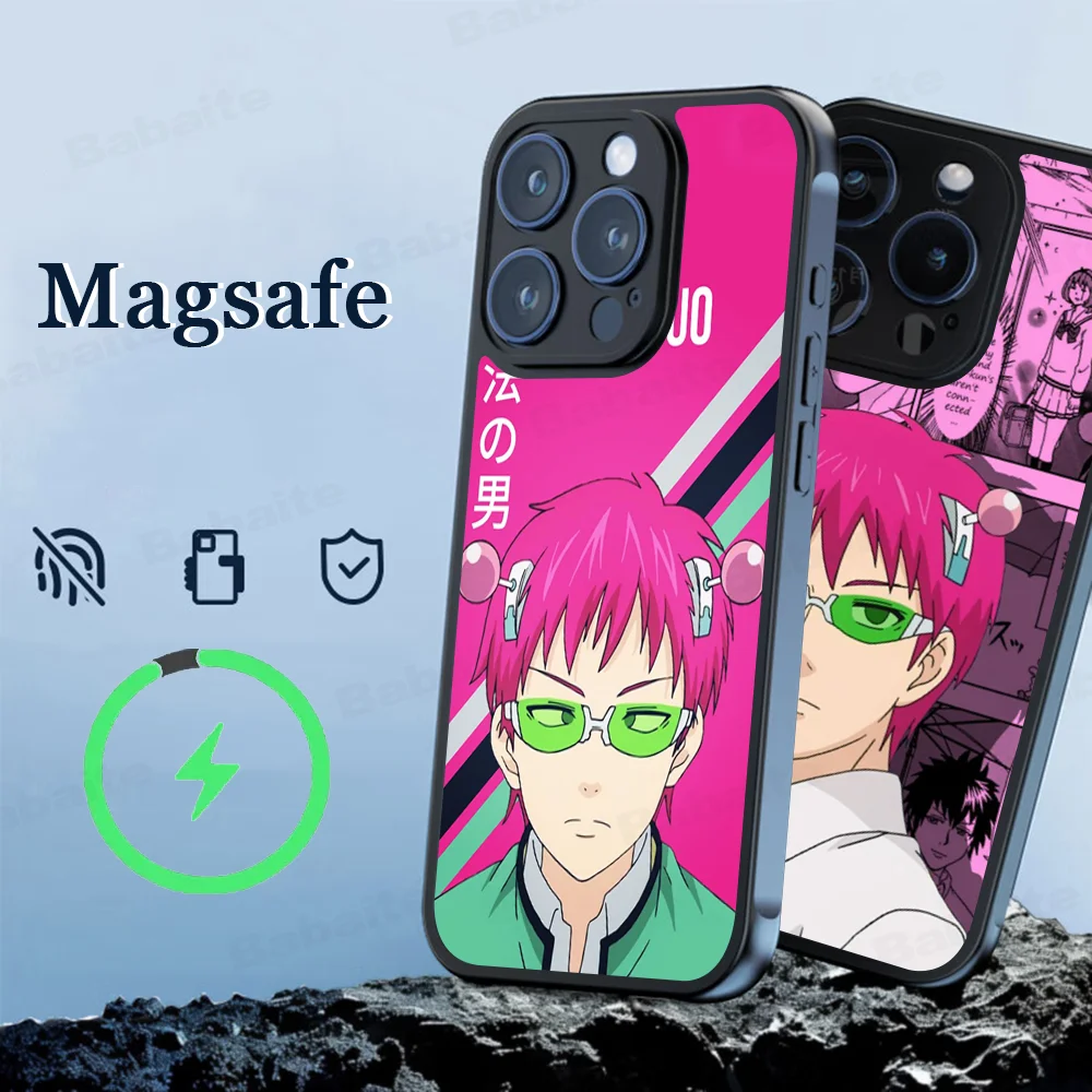 Чехол для телефона Cute Kitty Boy Saiki Kusuo, магнитный чехол для iPhone 16, 14, 13, 12, 11, 15 Pro Max Plus, чехол для беспроводной зарядки Magsafe