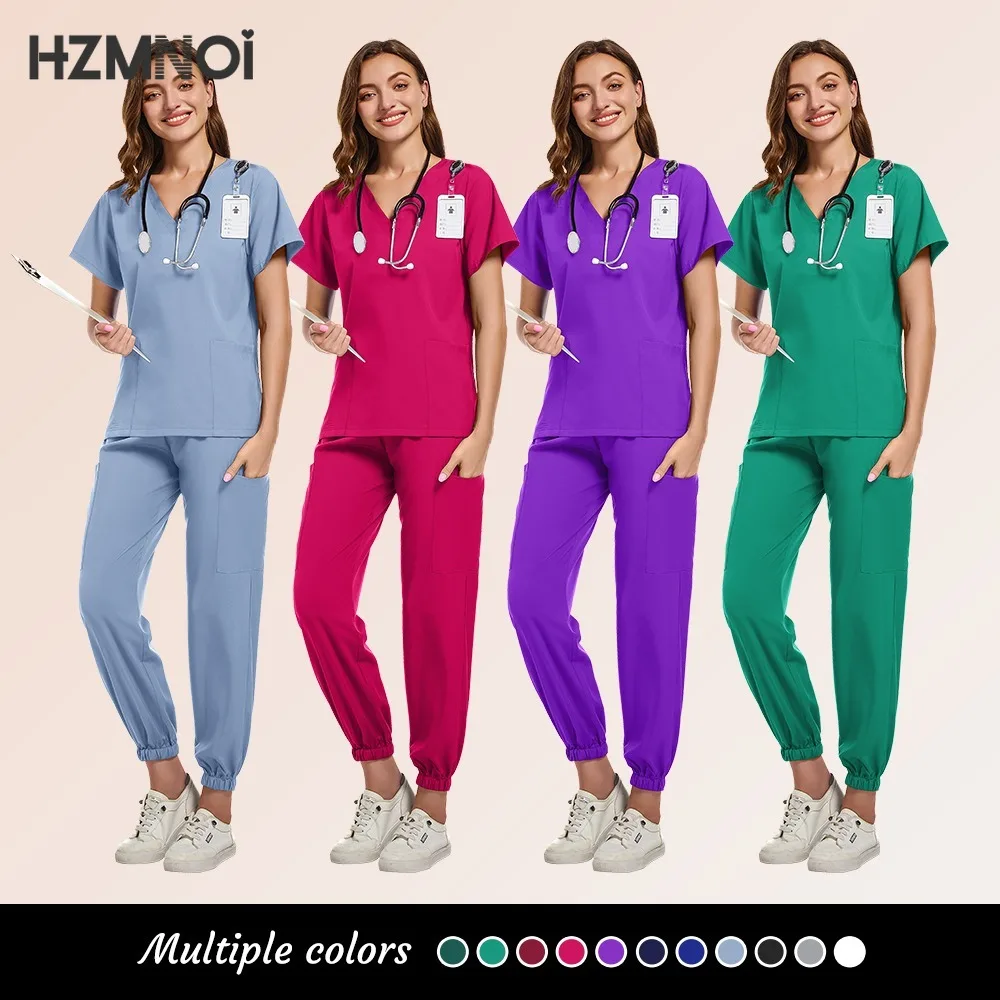 Фото Stretch Scrub Set Medical Uniform Health Service Scrub Tops with Pocket Pants Beauty Salon Workwear Surgery Doctor Nurse Unifor №4