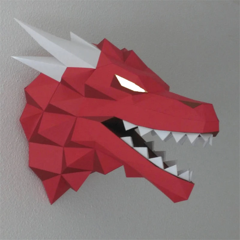 Фото Бумажная модель волка Красная голова дракона 3D Papercraft DIY Ручная работа Художественная скульптура Модель Пазлы Настенные украшения Домашний декор Детские игрушки №5