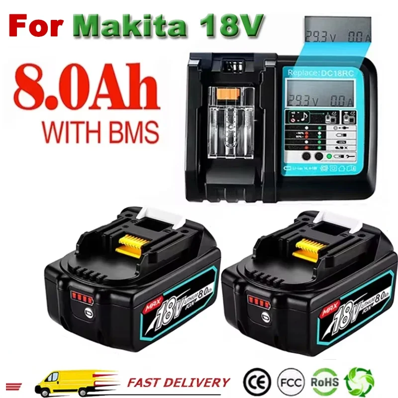 2024 Оригинальная аккумуляторная батарея Makita 8,0 Ач для электроинструментов Makita со светодиодной литий-ионной заменой LXT BL1860 1850 18 В 8000 мАч