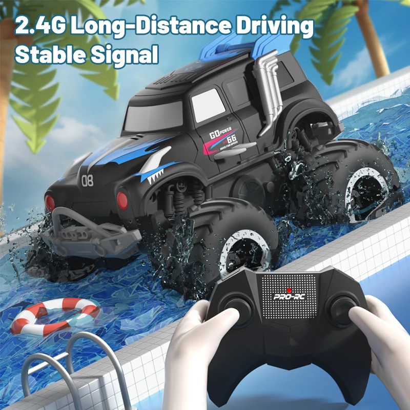 Фото JJRC Q182 2,4G амфибия Альпинизм вода и земля автомобиль с дистанционным управлением 1:24 RC большое колесо внедорожник монстр-Трак игрушки подарок для детей №2