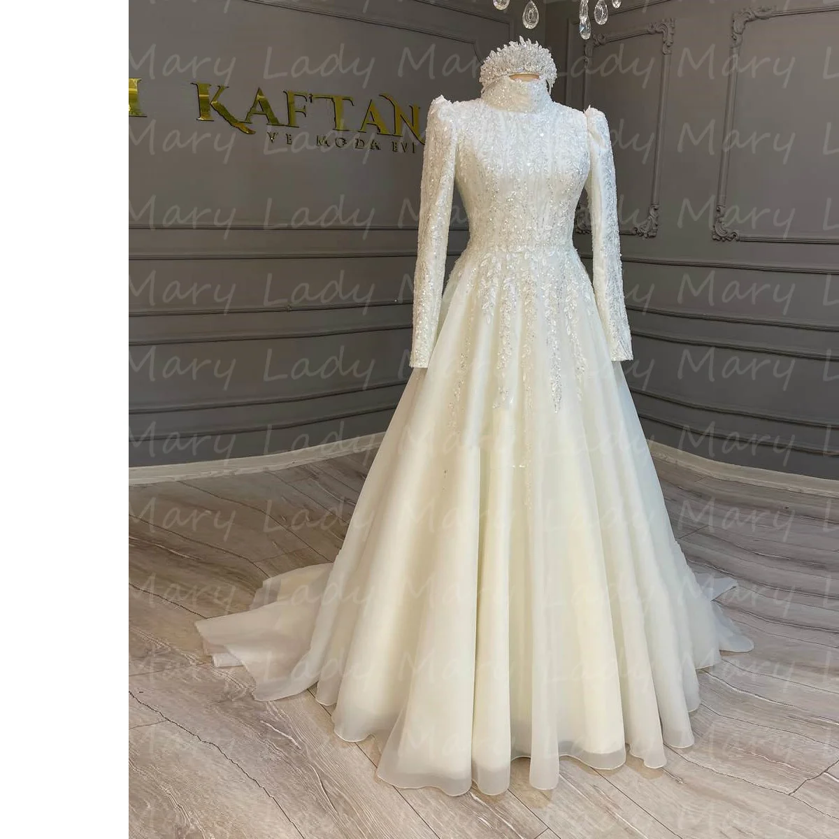 Великолепные мусульманские свадебные платья Caftan с бусинами аппликация Высокий воротник с длинным рукавом женское платье из Саудовской Аравии 2023