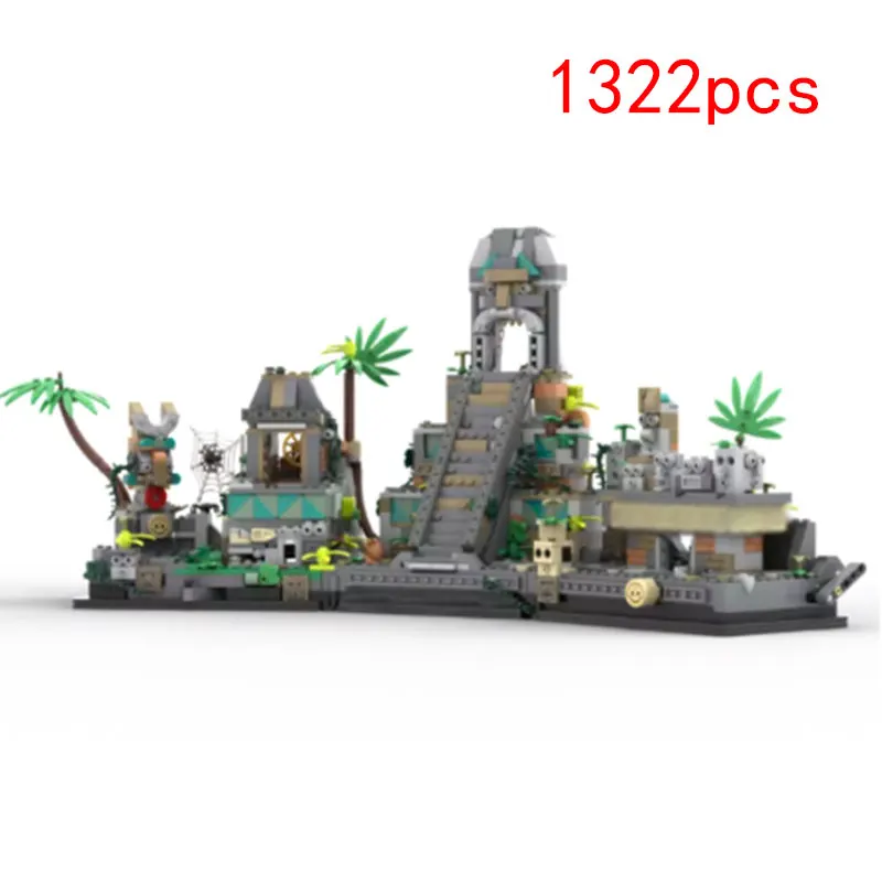 45 MOC-189152 1322 шт., сборка мелких частиц, строительные блоки, дом, джунгли, сокровище, руины, замок 189152, модель игрушки в подарок
