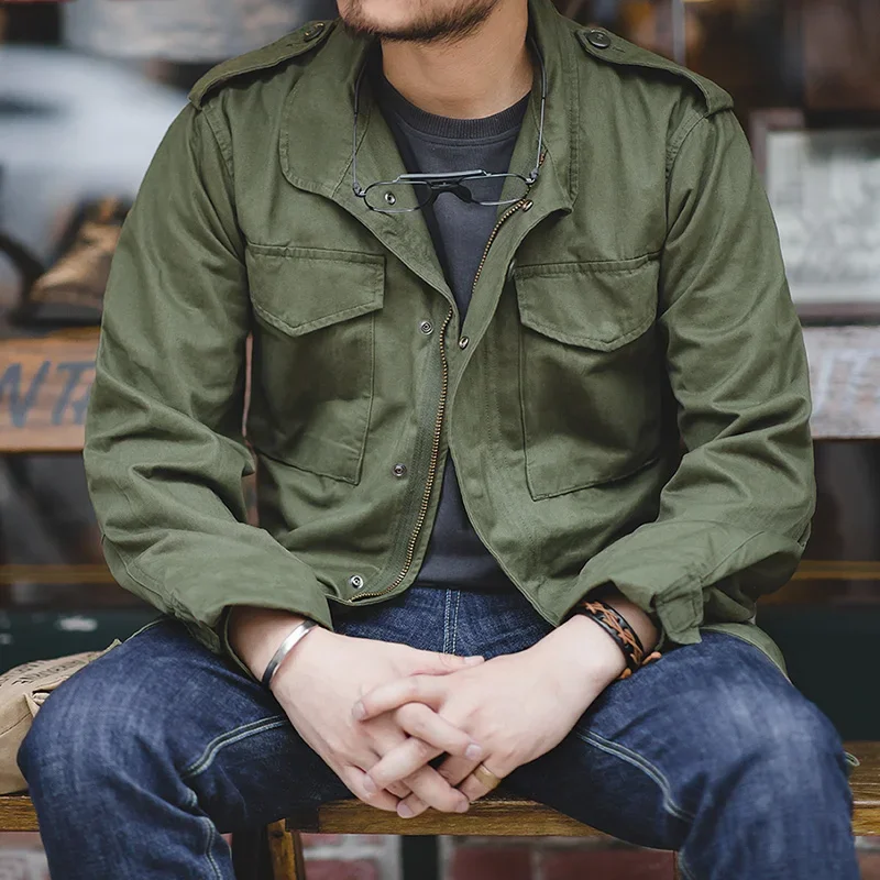 Military M65 Jackets For Men Green Oversize Vintage Jacket Casual Windbreaker Solid Lapel Collar with Pockets Overcoat