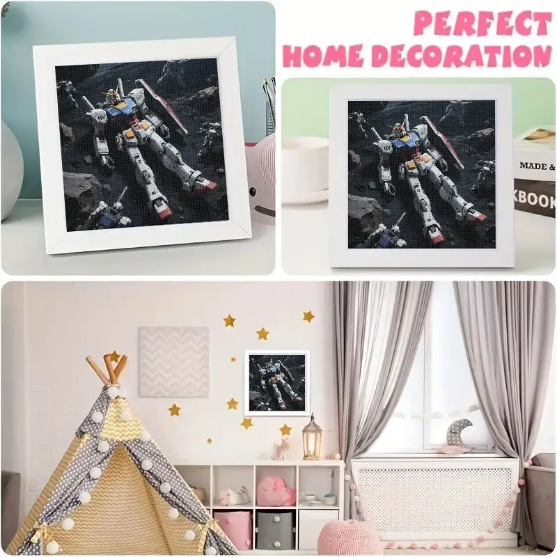 Фото 1 шт. 5D Full Drill Gundam Diamond Painting Kit, RX-78-2 Mobile Suit Robot Anime Mecha Sci-Fi Battle Scene Wall Art, DIY Home Deco №4