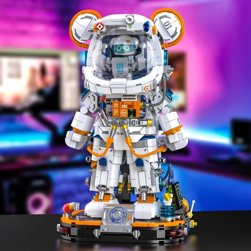 PANLOS Bear Astronaut Building Blocks Игрушки со светодиодной подсветкой Creative City Teddy Space DIY Модель плюшевого мишки Кирпичи Игрушки для мальчиков и взрослых
