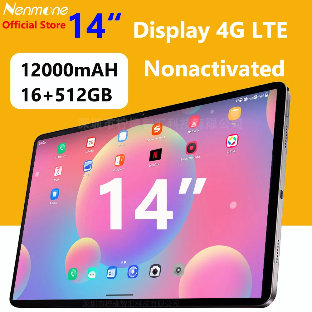 Nenmone Global Version 14 дюймов 2K Дисплей 4G Планшет Android 14 дюймов Unisoc T616 Восьмиядерный процессор 12000 мАч 16 ГБ 512 ГБ Планшет 14 дюймов