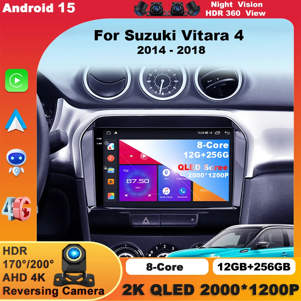 Android 15 Carplay для Suzuki Vitara 4 2014-2018 Автомагнитола Авто 4G WIFI GPS Навигация Мультимедийный видеоплеер Стерео BT Автоэлектроника