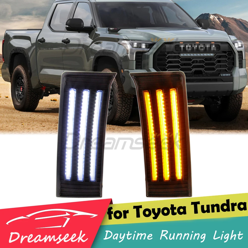 Светодиодные дневные ходовые огни DRL для Toyota Tundra XK70 2022+, крышка противотуманной фары, водонепроницаемый дневный свет с динамическим указателем поворота