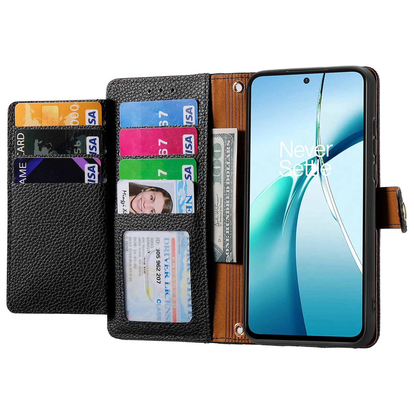 Фото Флип-кошелек из искусственной кожи с RFID-защитой от кражи для ZTE Blade A75 4G 6,6 дюйма, предотвращение падения, много слотов для карт со шнурком, чехол для телефона №5