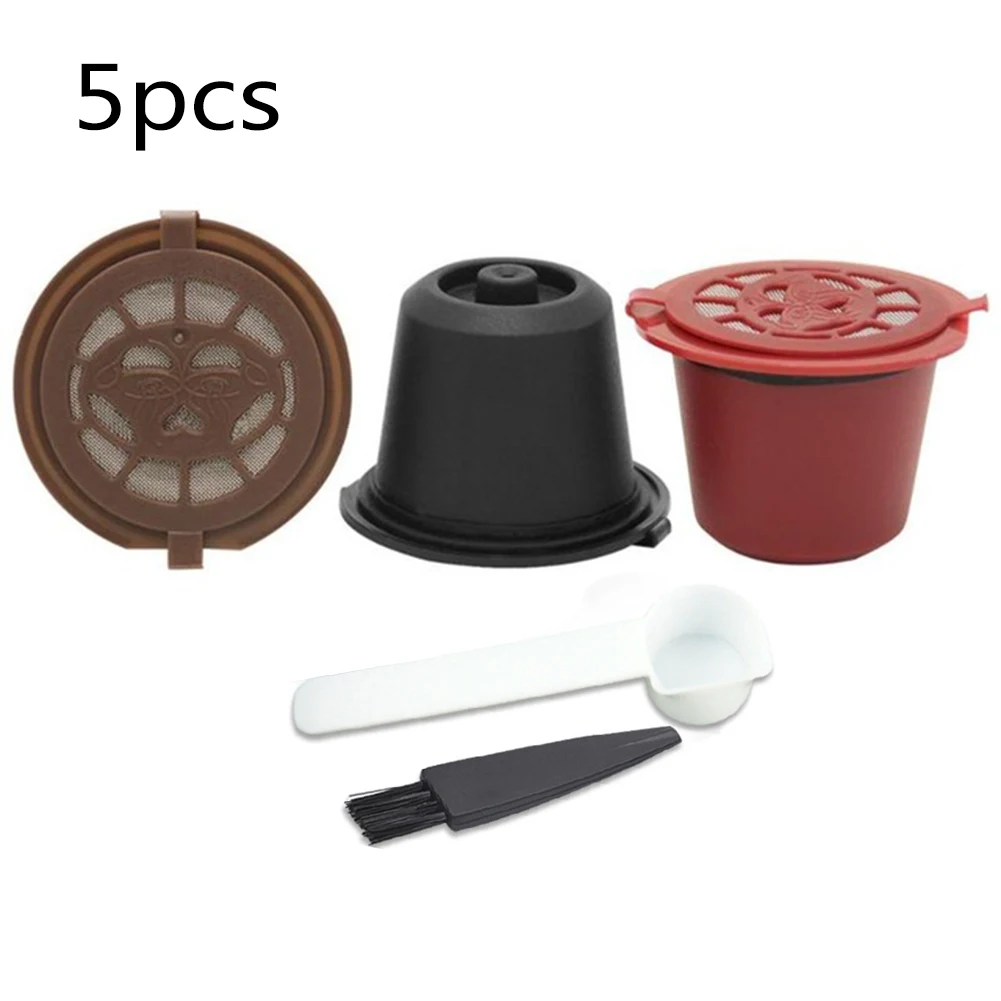 5 шт. многоразовые совместимые капсулы для кофемашины Nespresso многоразовый фильтр для кофе с 1 ложкой 1 щеткой домашняя посуда для кофе