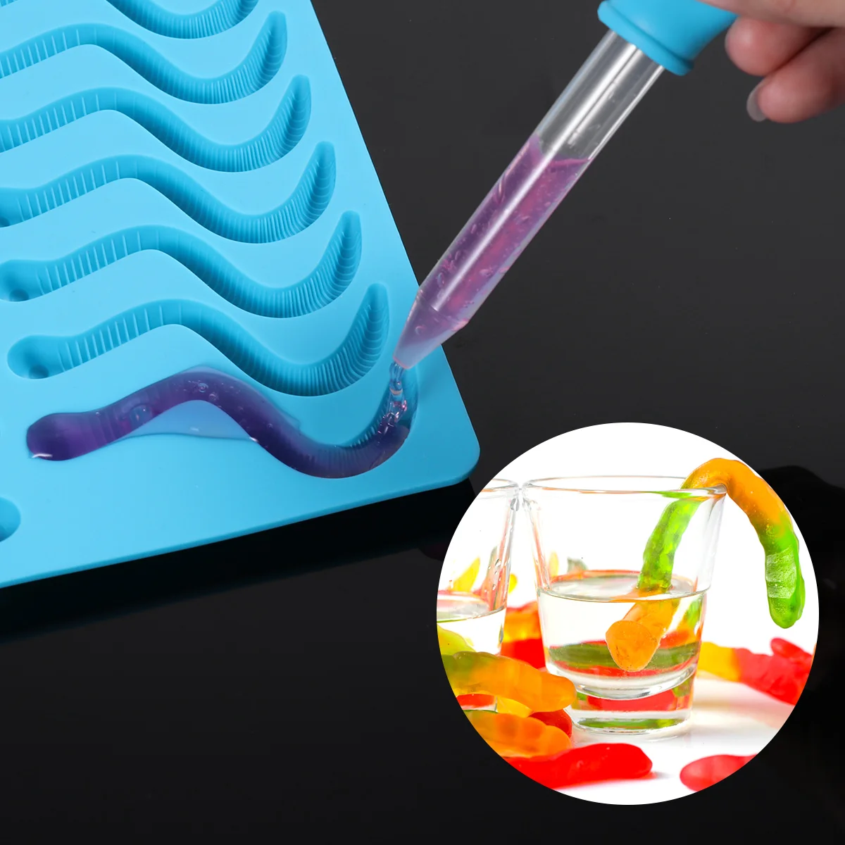 Фото BESTONZON Хэллоуин Brain Set Gummy Worm силиконовые формы гелатин для мозга Хэллоуин гератин для мозга №3