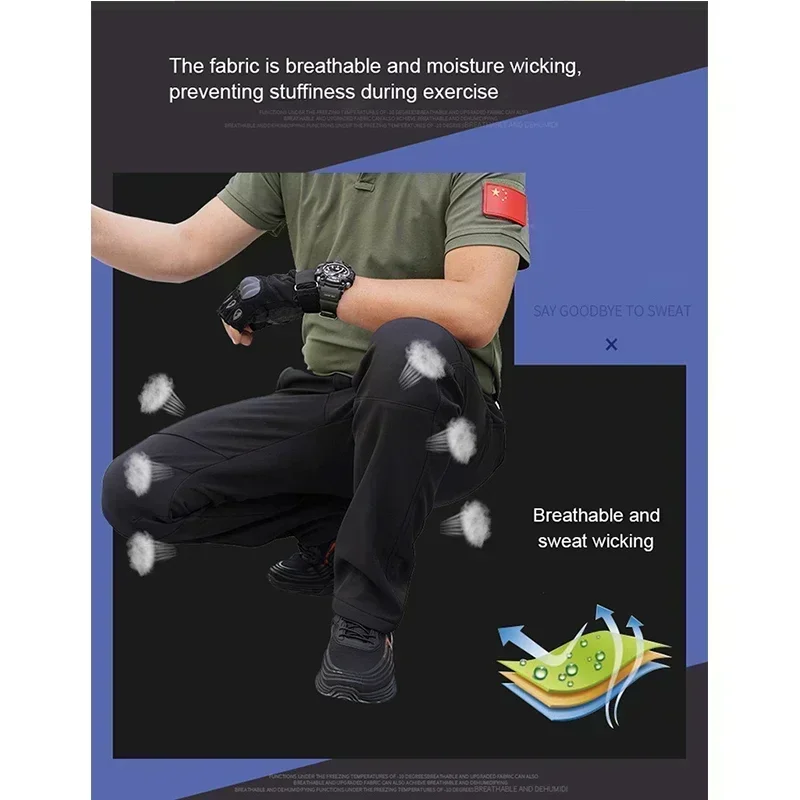 Фото 5XL Gift Belt Winter Outdoor Sports Training Tactical Pants Men Softshell Fleece Workwear Waterproof Cargo Trousers Work Jogger №4