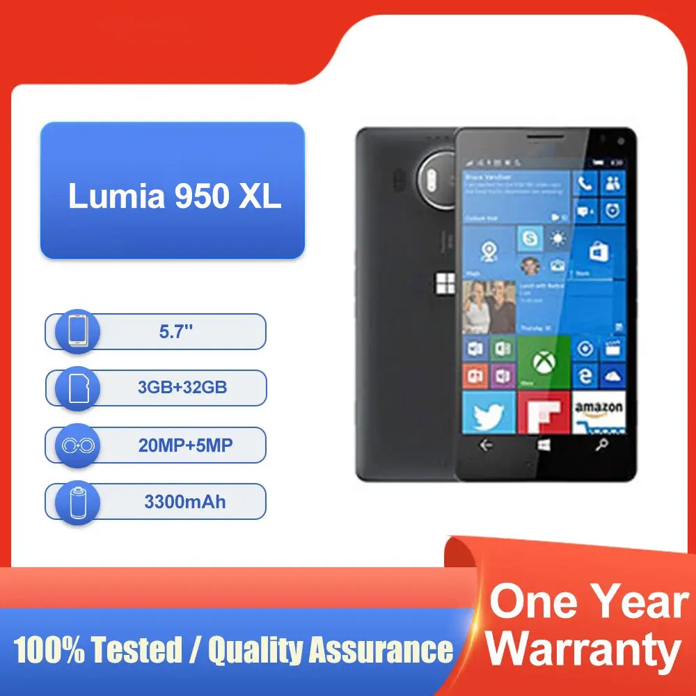 Оригинальная разблокированная камера Lumia 950 XL, 32 ГБ ПЗУ, 3 ГБ ОЗУ, 5,7 дюйма, NFC, 20 МП, быстрая доставка, мобильный телефон 4G AMOLED, хорошее состояние Мобильные телефоны