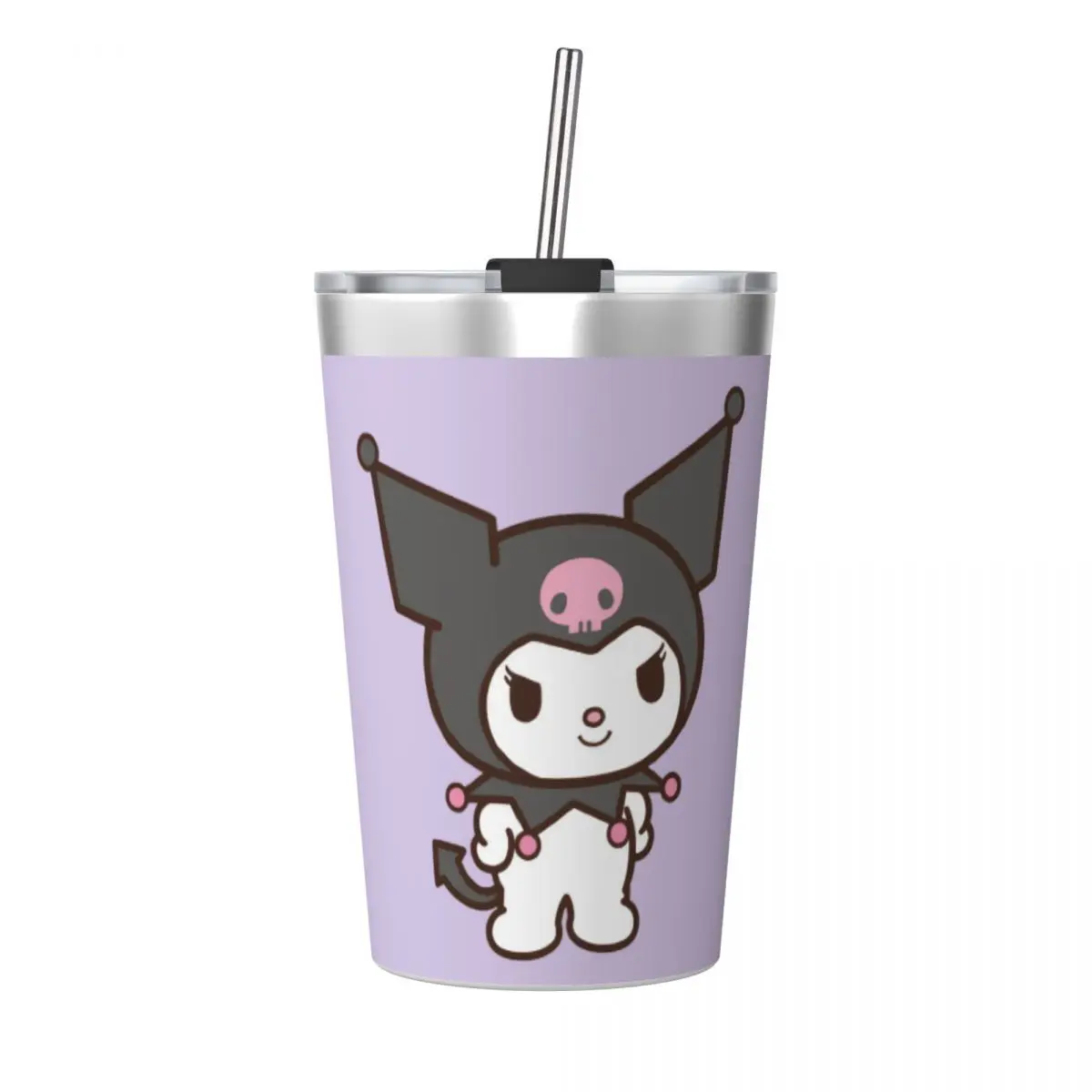Пурпурный стакан Kuromi 12 унций для детей, чашки Sanrio Merch из нержавеющей стали, двойная настенная вакуумная Изолированная кружка с соломинкой для холодной и горячей воды