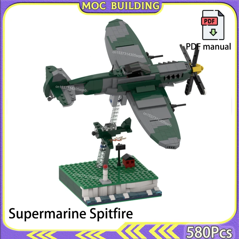 Модель Supermarine Spitfire WW2, истребитель, диорама, MOC, строительные блоки, креативные строительные игрушки времен Второй мировой войны