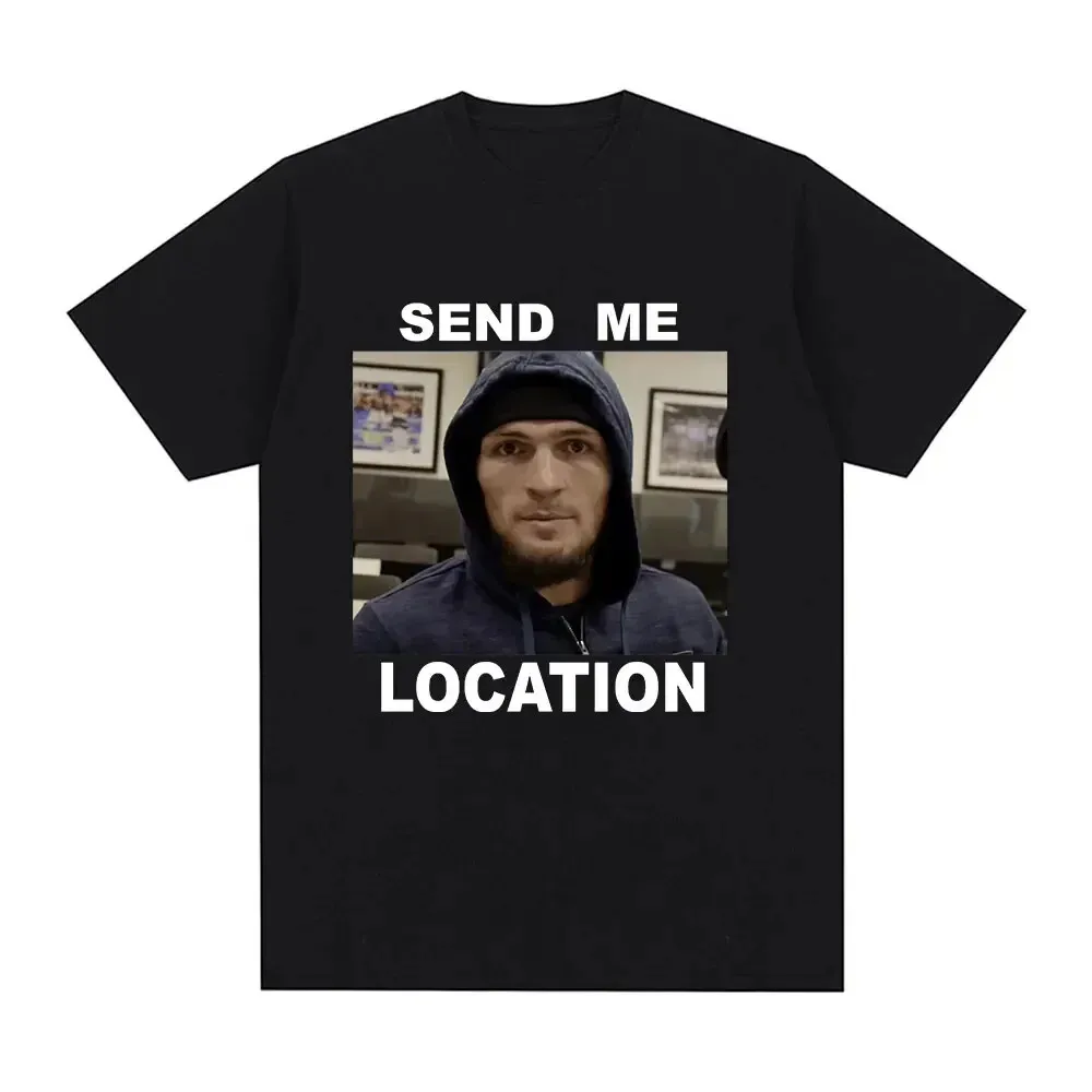Хлопковая мужская футболка Khabib Send Me Location, футболки с короткими рукавами, мужская свободная футболка