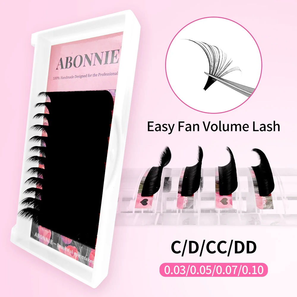 Кашемировые ресницы Abonnie Easy Fan, матовые черные ресницы для наращивания объема C/CC/D/DD, Mega Cilios Fanning