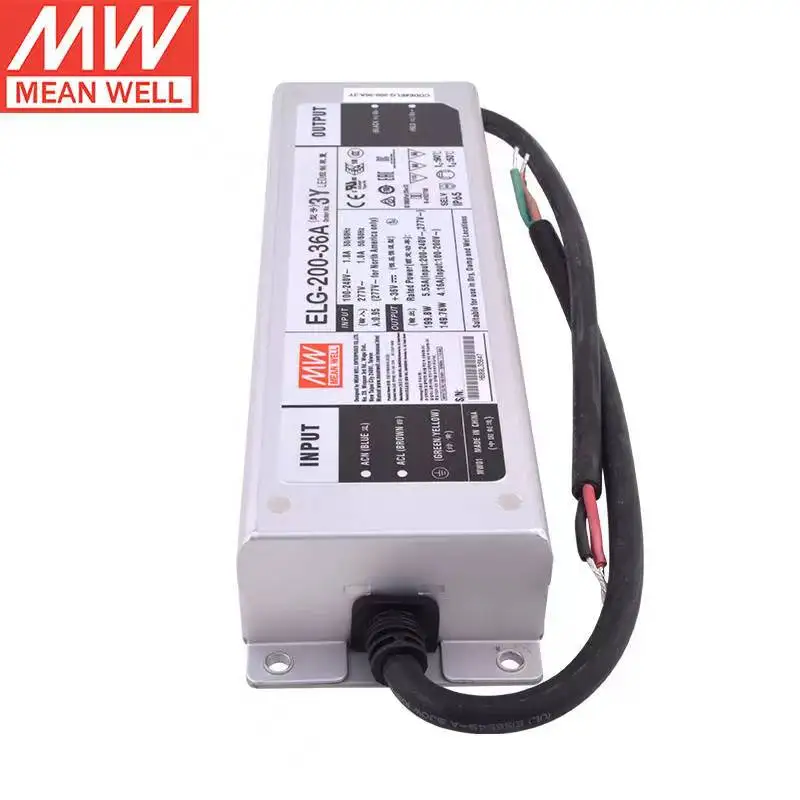 TaiWan MEANWELL ELG-200-36A-3Y 36V5.55A Драйвер светодиодного освещения постоянного напряжения Функция PFC AC-DC для использования в помещении и на открытом воздухе IP65