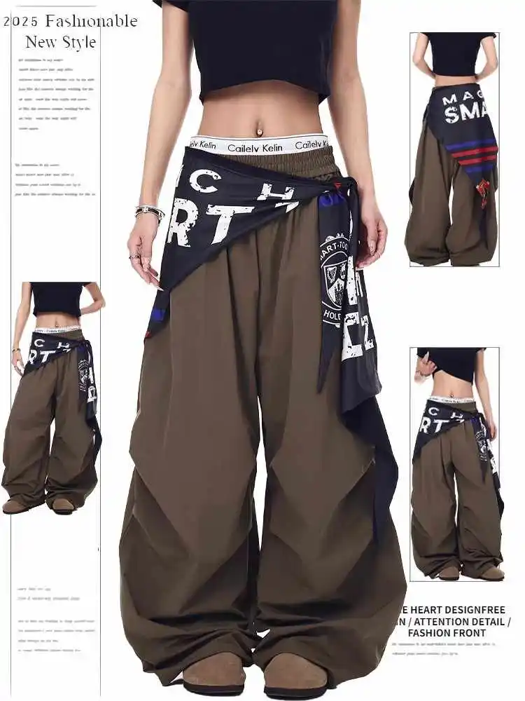 Летние женские длинные брюки Goblin Core Gyaru Parachute Pants Y2K Japanese Harajuku Baggy Grunge 2000s Abi Hip-pop Cyber Punk