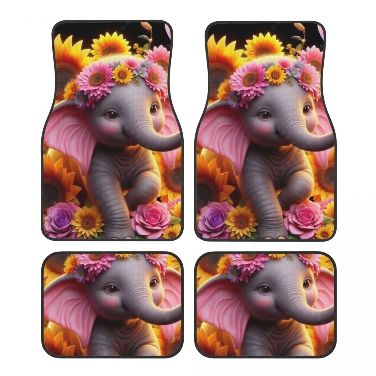 Felpudo Coche Con Forma Elefante Y Girasol, Alfombrillas Goma Lanteras Y Traseras Resistentes, Protección L Suelo, Se Adapta (art.: 3920d22f68cab) - 3920d22f68cab