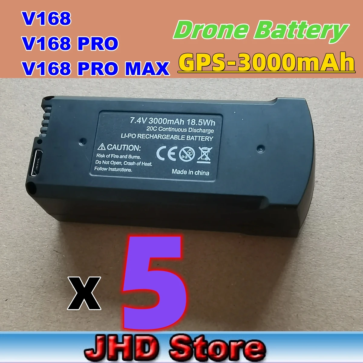 Фото Аккумулятор JHD Аккумулятор для беспилотника V168 для V168/V168 PRO MAX, без GPS или GPS, батарея для дрона V168 PRO, оптовая продажа №3