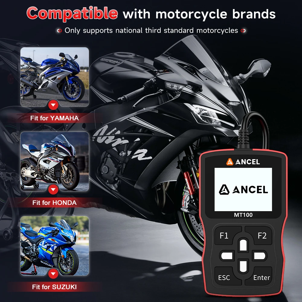 Фото ANCEL MT100 сканер для мотоциклов OBD2 сканер инструменты для мотоциклов для двигателя ABS диагностические инструменты для двигателей для YAMAHA/HONDA/SUZUKI №4