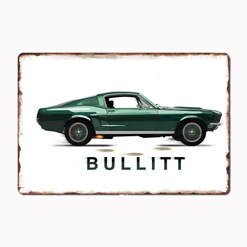 GT 390 Bullitt Car от Motor Maniac Классические постеры Металлическая вывеска Кухня Настенный художественный декор Декор для гаража Оловянный домашний декор