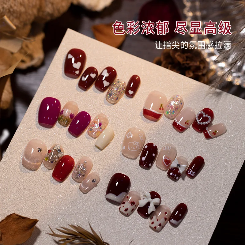 Фото Гель-лак для ногтей Cherry Wine Red, 10 мл, полупостоянный, замачиваемый, УФ-лак для ногтей, гель для маникюра, осенне-зимний стиль, маникюрный салон №4