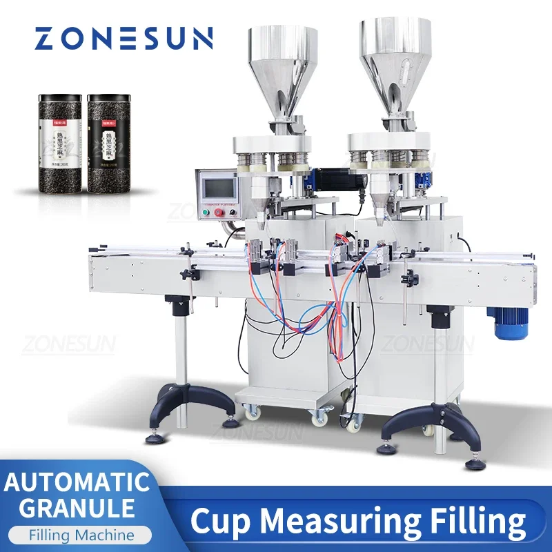 ZONESUN ZS-KL01 Автоматическая машина для количественного наполнения гранул и порошка, 2 головки, линия по производству упаковки банок для бутылок с зерном