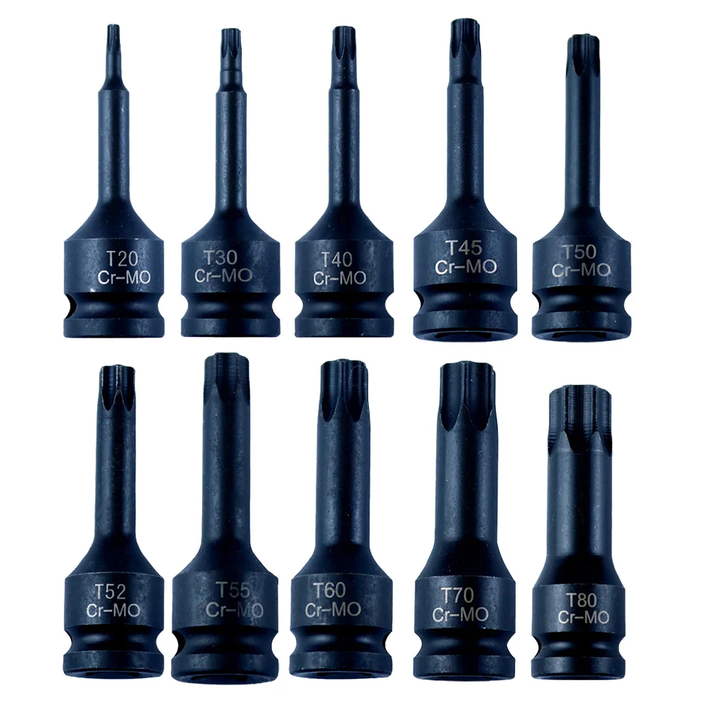 Фото Набор торцевых бит Адаптер для розеток Наборы головок T20-T80 Torx Star Bit 10 шт. Черный привод Хорошая прочность Шестигранная головка №2