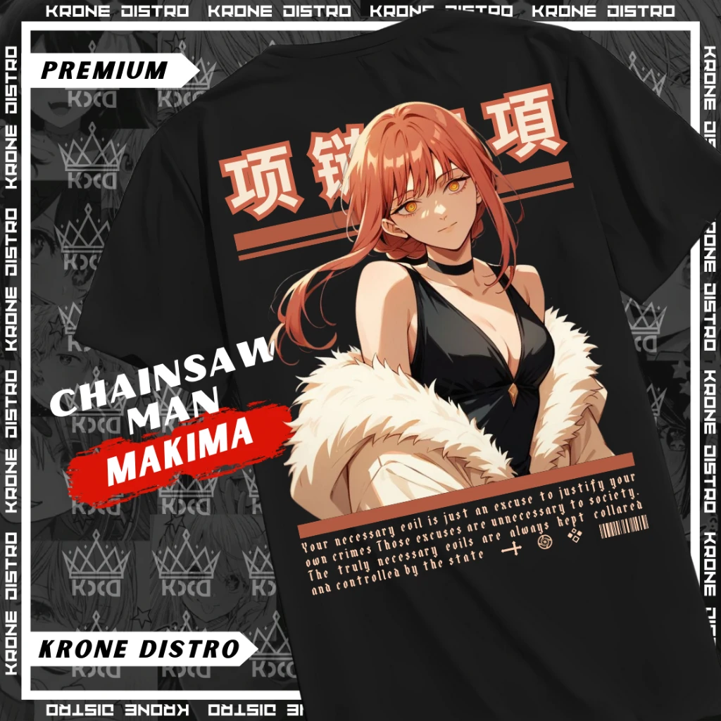 KRONE Kaos Anime MAKIMA CHAINSAW MAN Katun Premium Футболка 24s Distro Oversize Dewasa
