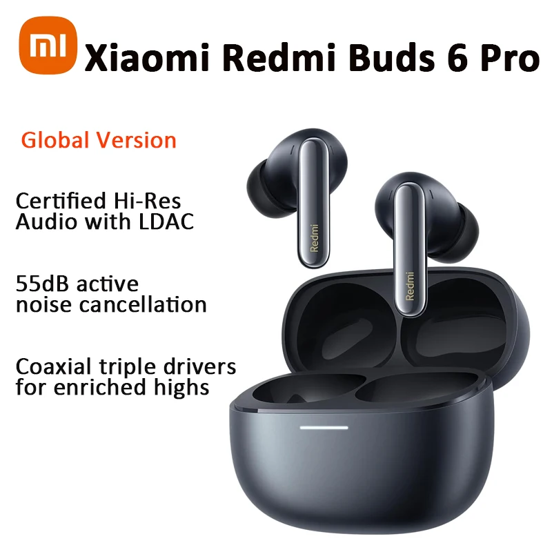 Xiaomi Redmi Buds 6 Pro HeadphoneBuilt-in Dimensional Audio Hi-Res Audio Up to 55 dB Active Noise Cancellation Wireless Earphone
