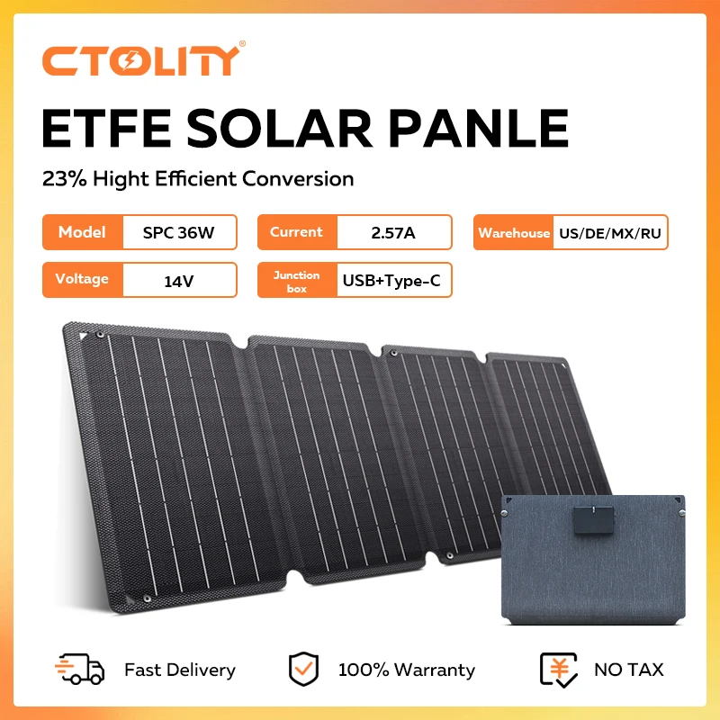 Гибкая складная солнечная панель CTOLITY, высокоэффективное зарядное устройство для солнечной батареи 14 В, солнечное зарядное устройство для телефона 36 Вт, USB Type-C для путешествий Аксессуары и запчасти